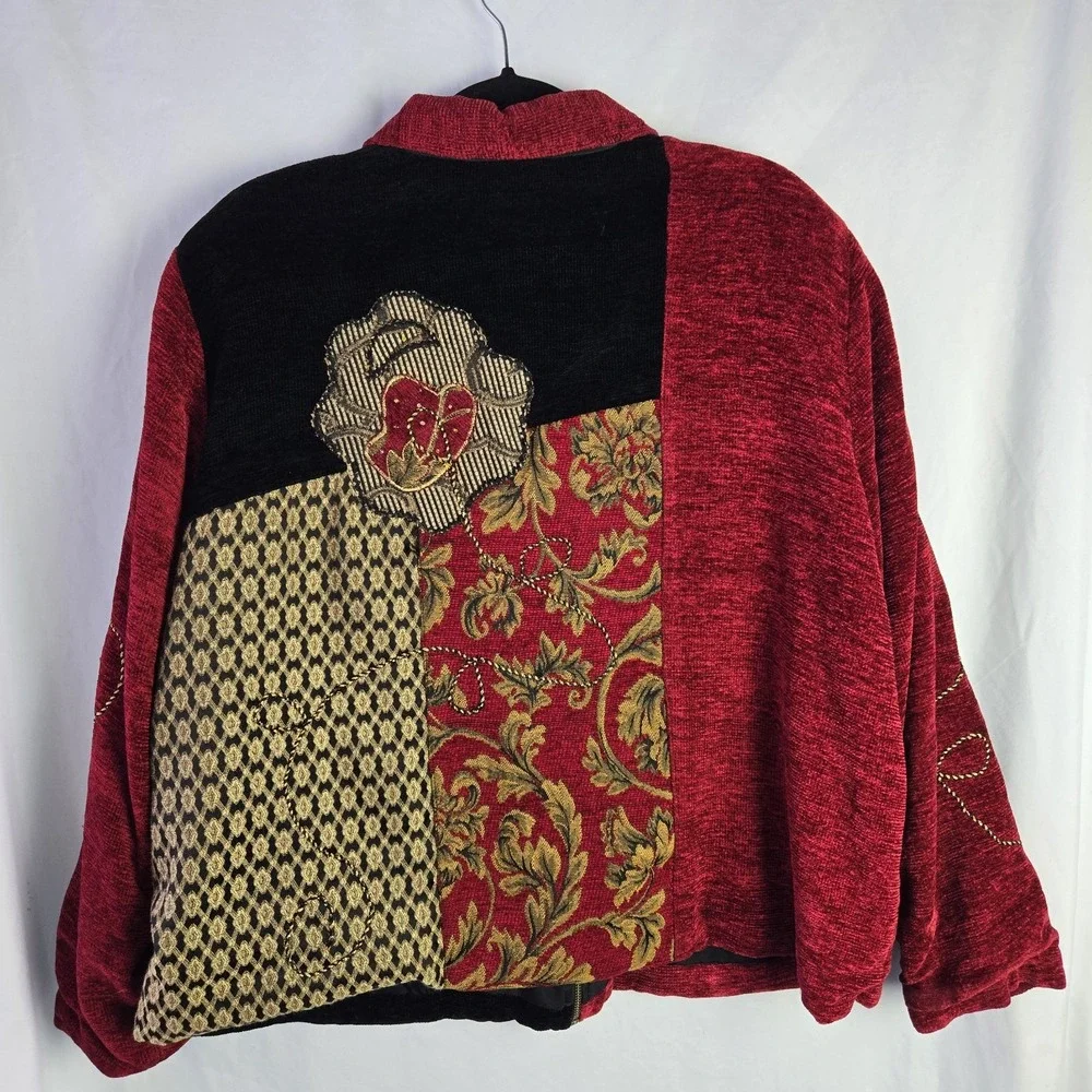 Vintage Julia Kim 3X Artsy Block Patchwork Jacket Embroidered‎ Beaded Boho